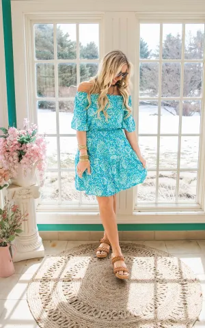 Aqua Off Shoulder Mini Dress - Final Sale