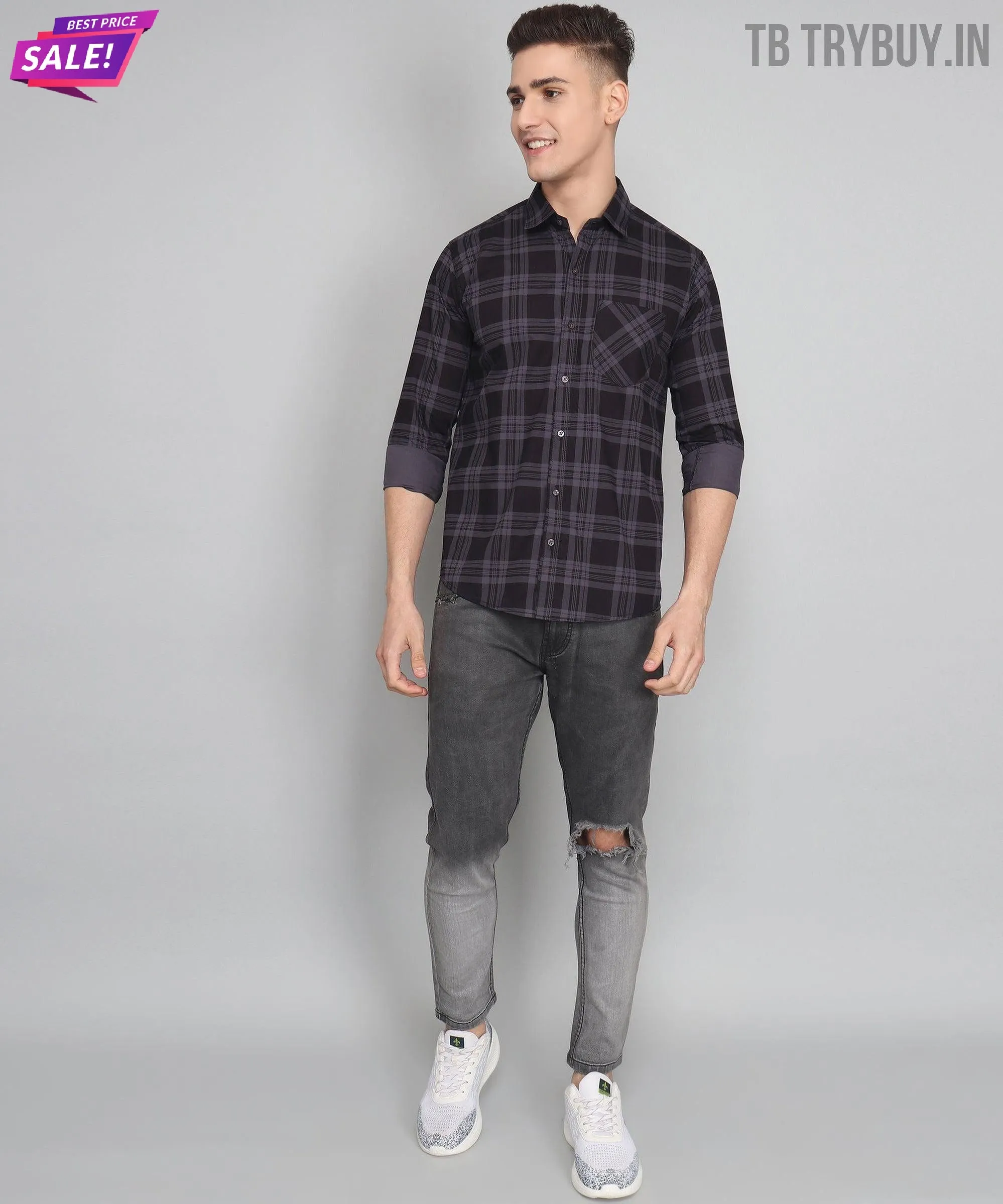 Black Grey Check Men's Shirt