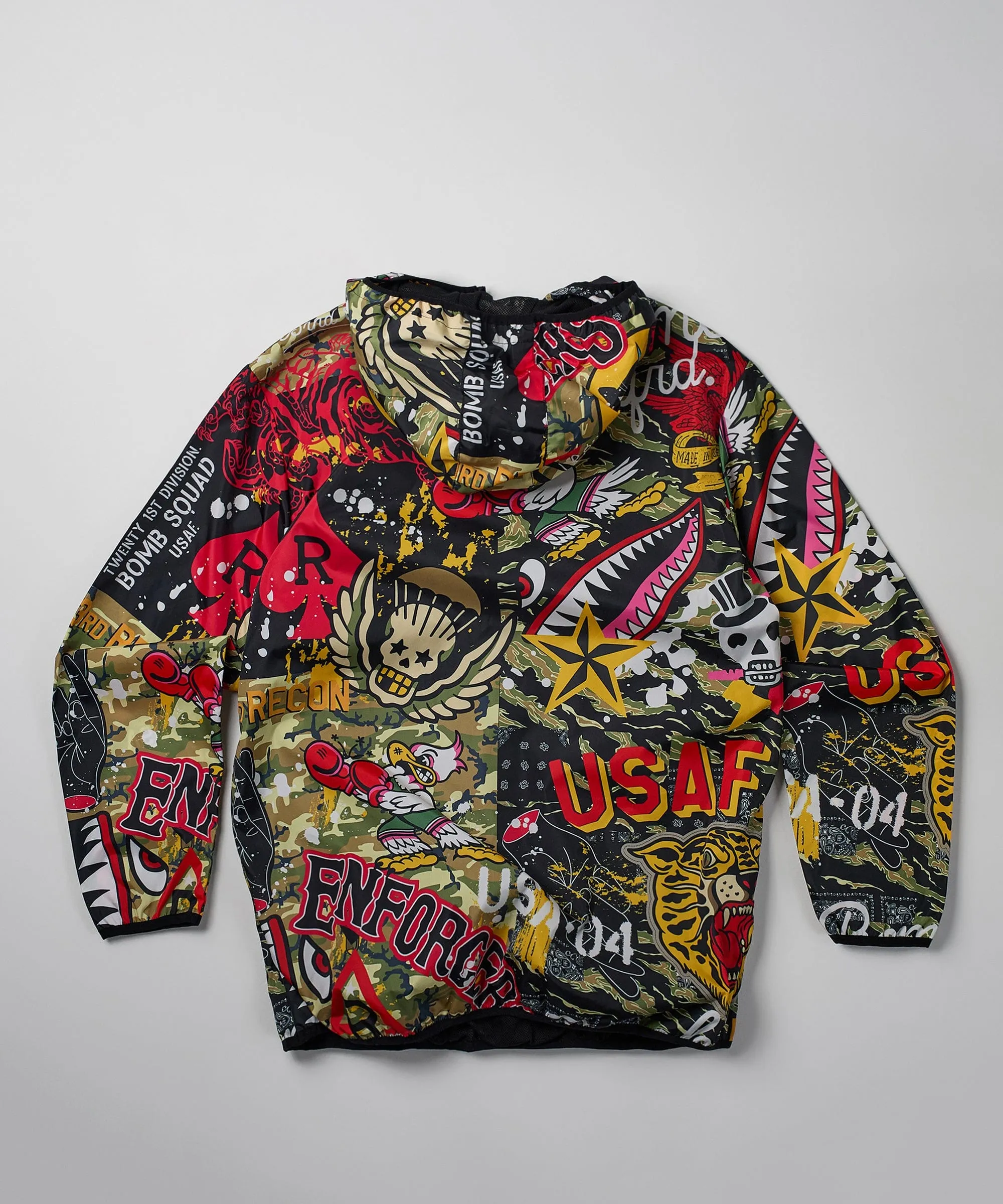 Bomb Squad Military Patchwork Print Half-Zip Pullover Jacket