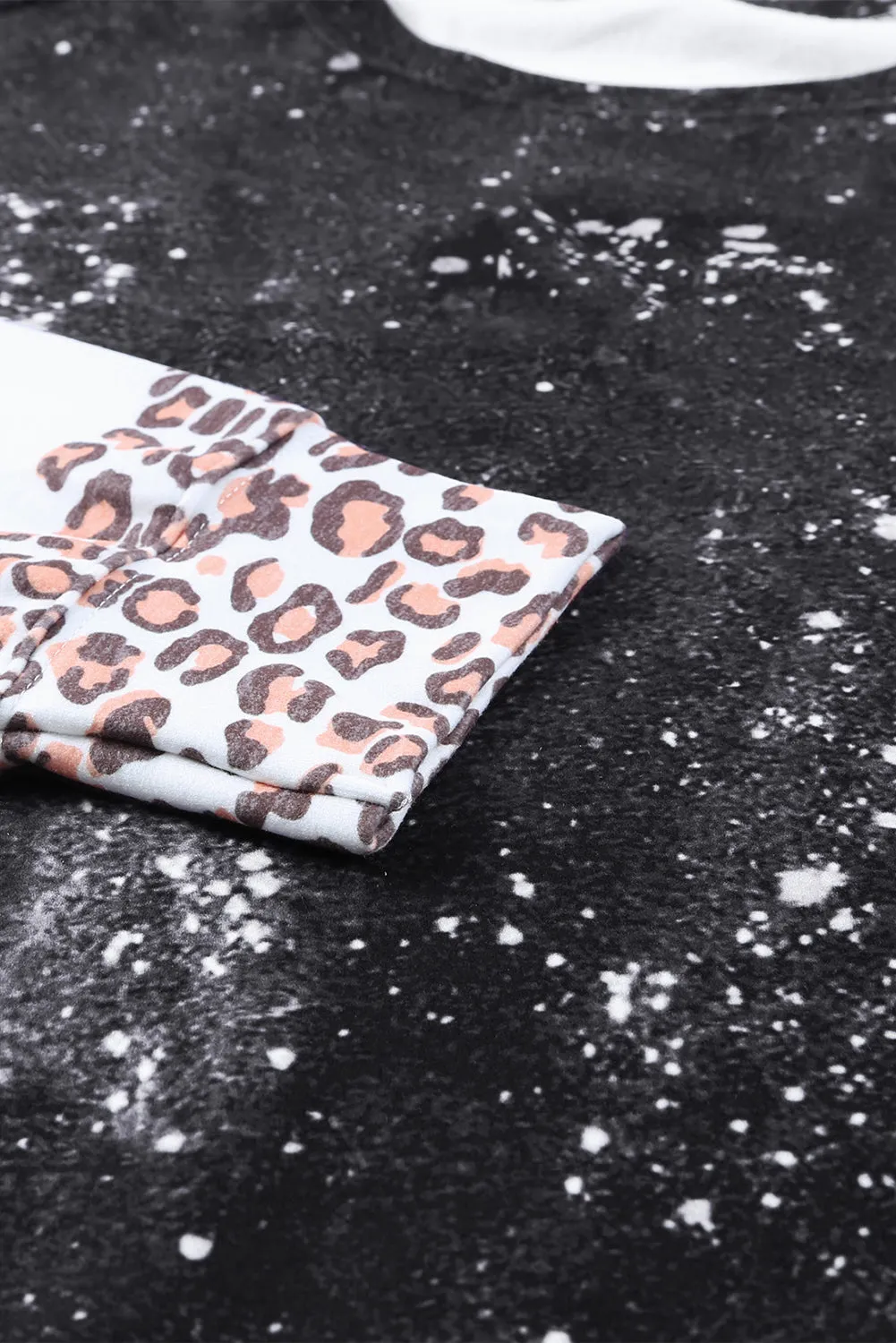 Christmas Cane Candy Pattern Leopard Bleached Pullover Sweatshirt