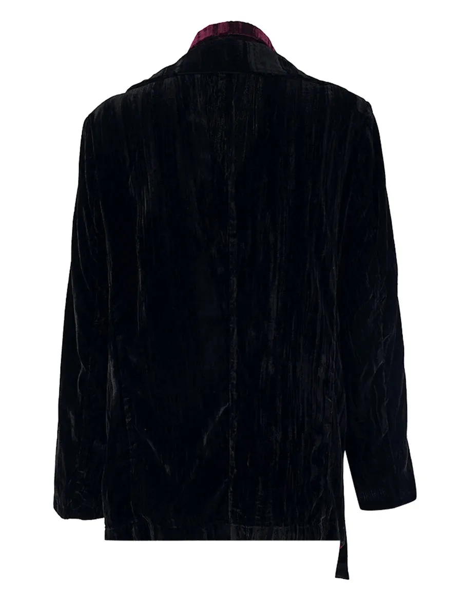 Colorblock Spliced Lace Up Velvet Jackets For Women Lapel Long Sleeve Loose Temperament Coats Female Fashion Style