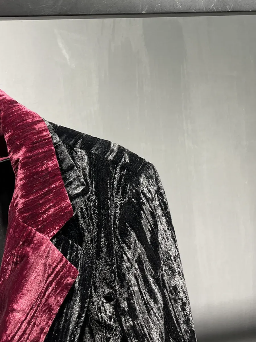 Colorblock Spliced Lace Up Velvet Jackets For Women Lapel Long Sleeve Loose Temperament Coats Female Fashion Style
