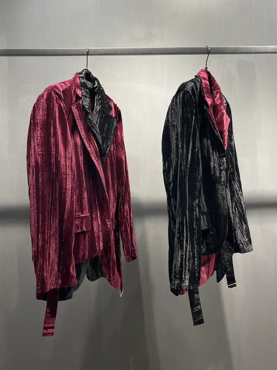 Colorblock Spliced Lace Up Velvet Jackets For Women Lapel Long Sleeve Loose Temperament Coats Female Fashion Style