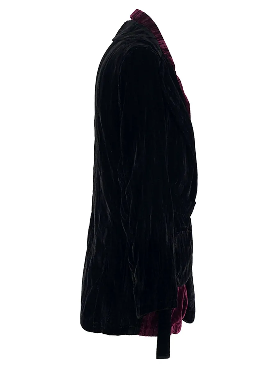 Colorblock Spliced Lace Up Velvet Jackets For Women Lapel Long Sleeve Loose Temperament Coats Female Fashion Style
