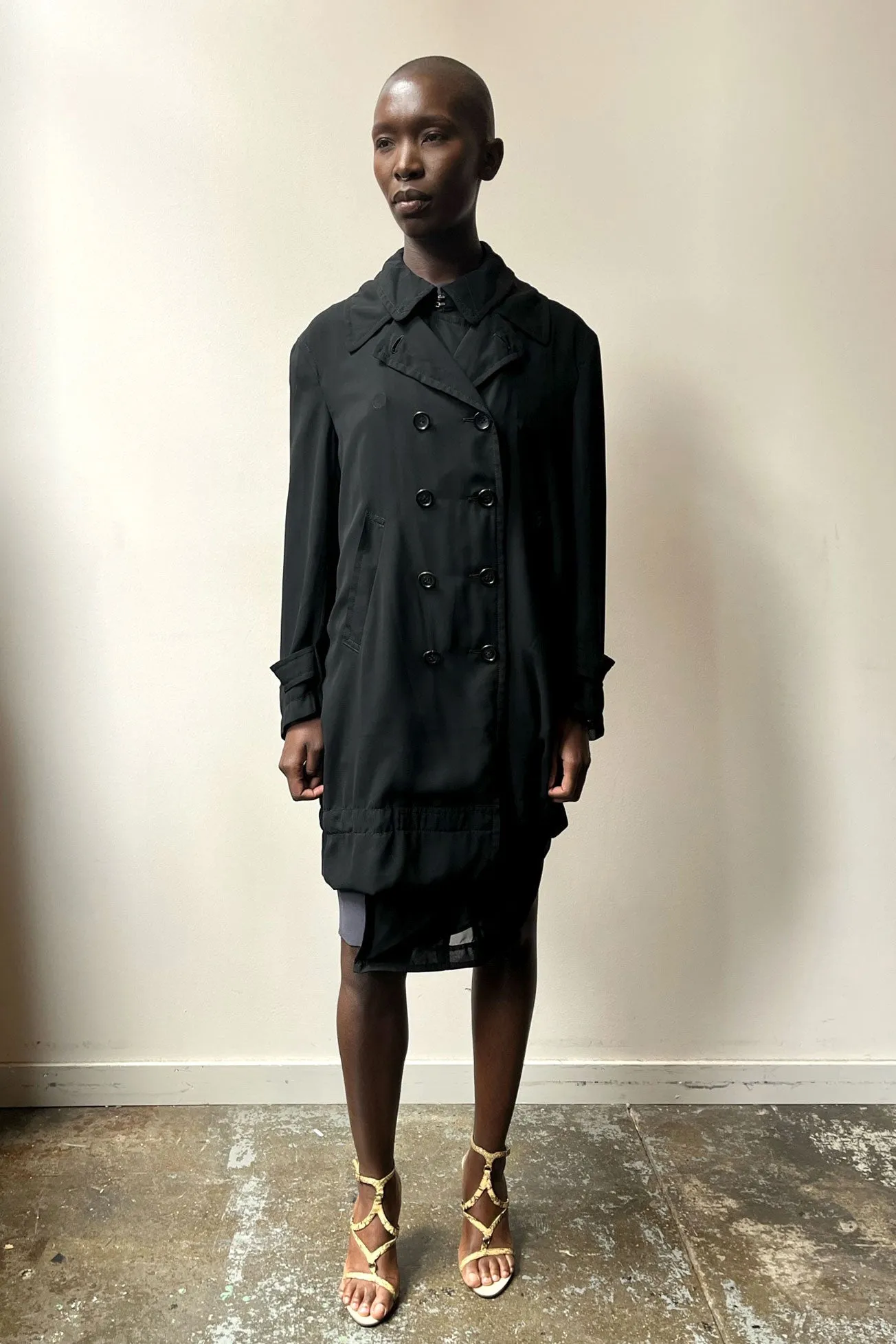 Comme des Garcons black woven chiffon sheer trench
