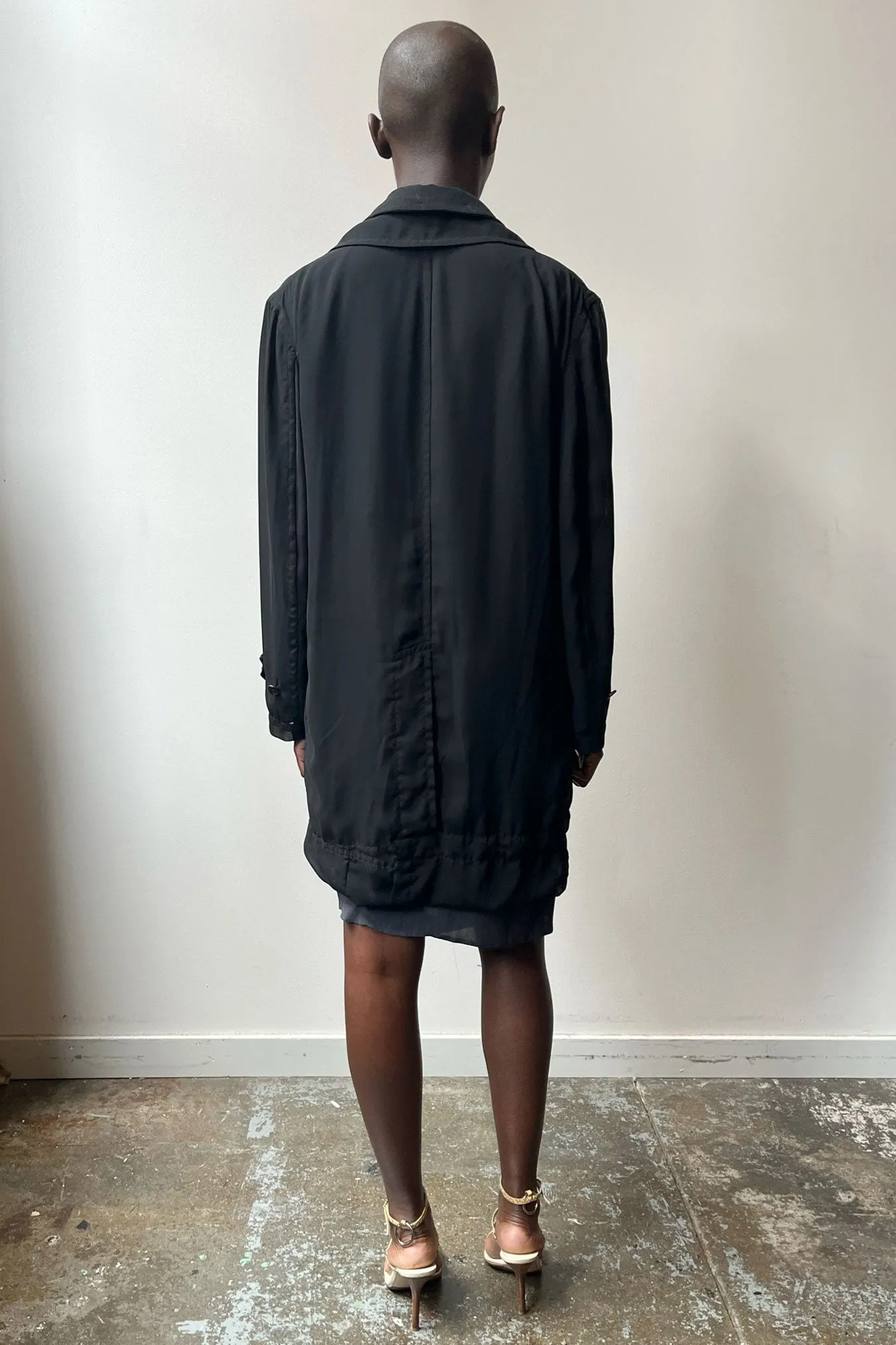 Comme des Garcons black woven chiffon sheer trench