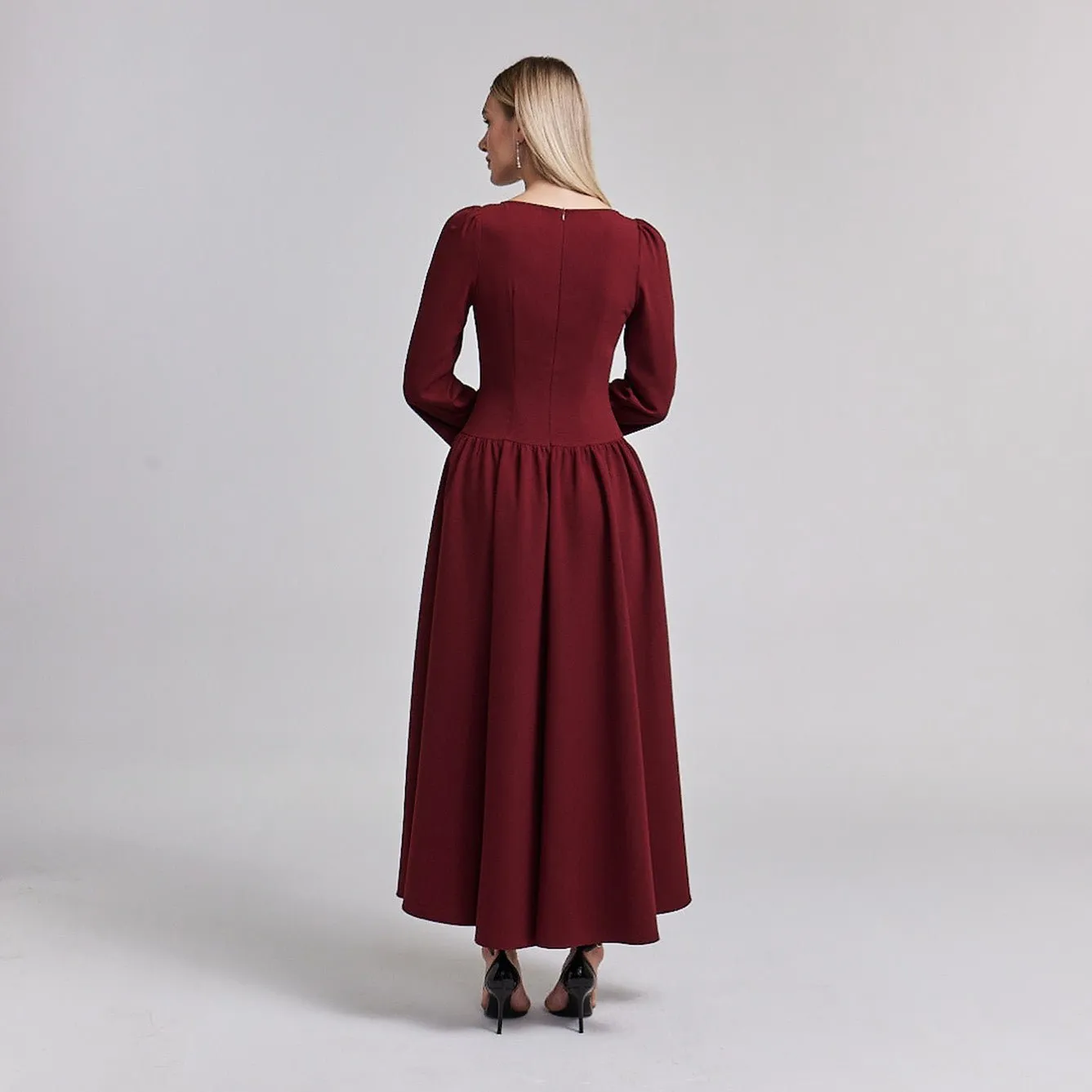 Crepe Long Sleeve A-line Maxi Dress