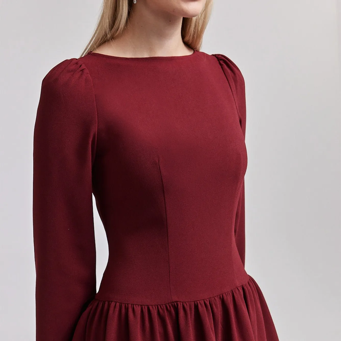 Crepe Long Sleeve A-line Maxi Dress