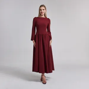 Crepe Long Sleeve A-line Maxi Dress