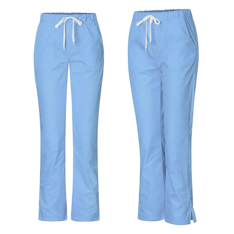 Drawstring Flare Leg Pocket Nurse Uniform Plus Size Soft Hand Feel Work Pants