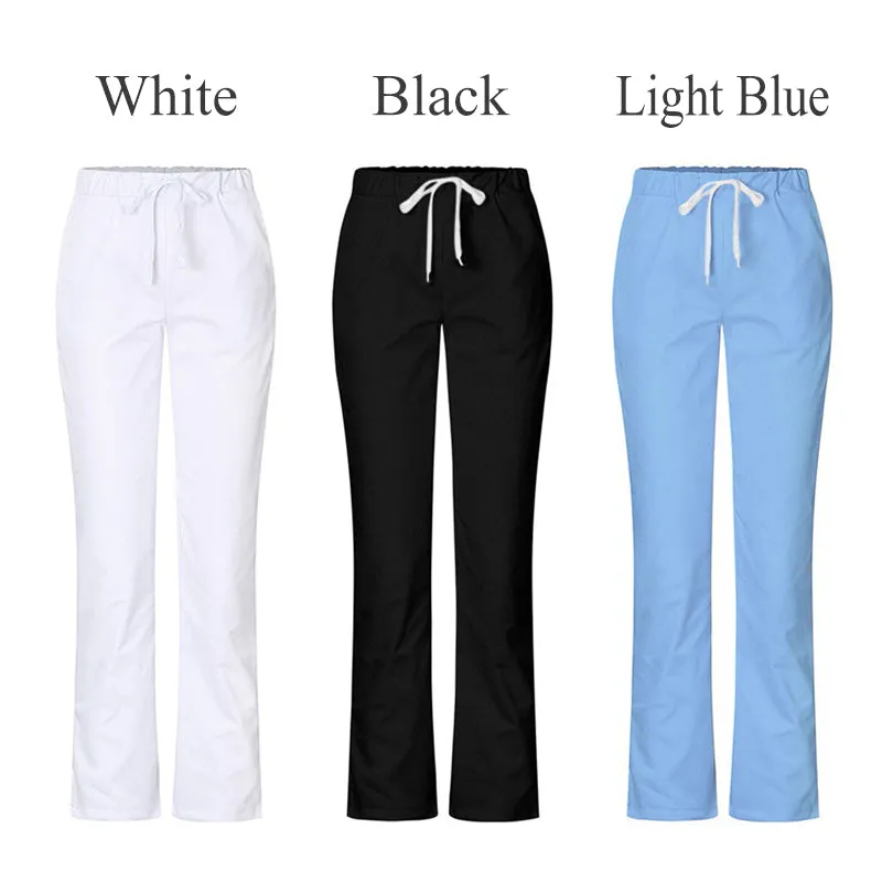 Drawstring Flare Leg Pocket Nurse Uniform Plus Size Soft Hand Feel Work Pants