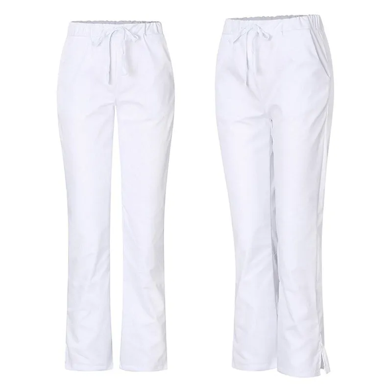 Drawstring Flare Leg Pocket Nurse Uniform Plus Size Soft Hand Feel Work Pants