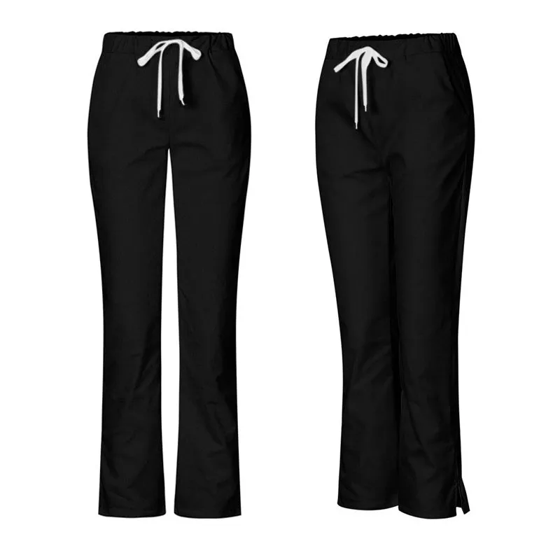 Drawstring Flare Leg Pocket Nurse Uniform Plus Size Soft Hand Feel Work Pants