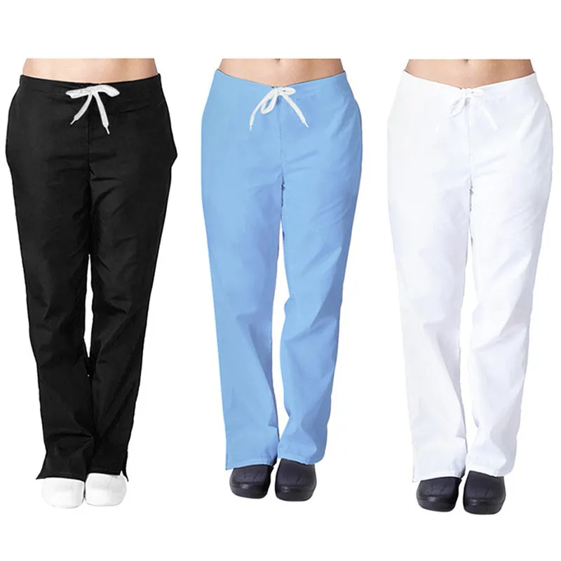 Drawstring Flare Leg Pocket Nurse Uniform Plus Size Soft Hand Feel Work Pants