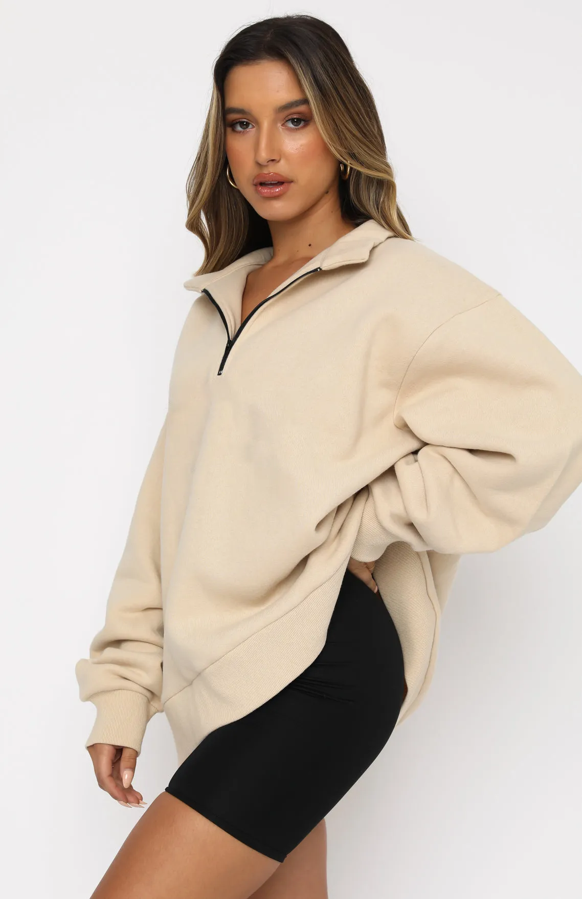 FashionSierra - Casual Half Zipper Pullover Long Sleeve Sweatshirt