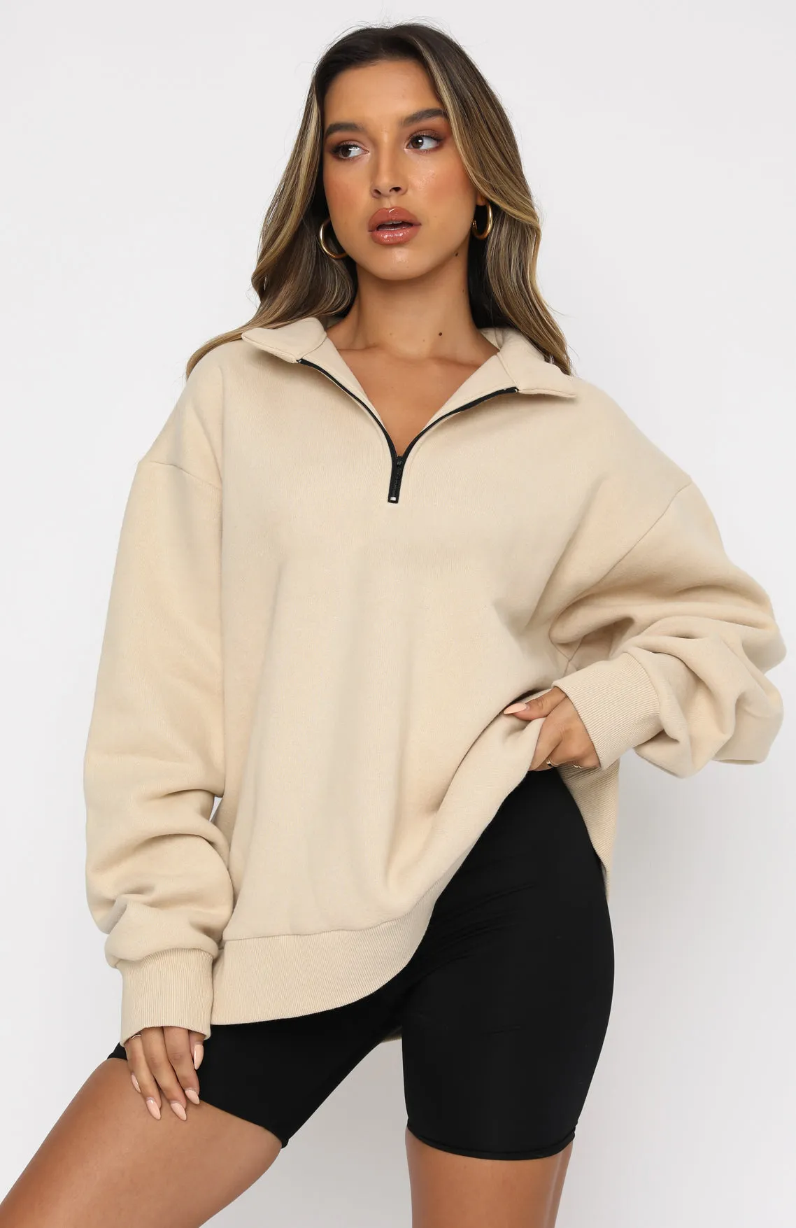 FashionSierra - Casual Half Zipper Pullover Long Sleeve Sweatshirt
