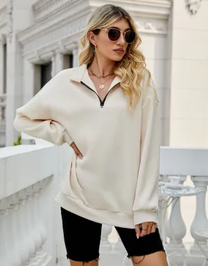 FashionSierra - Casual Half Zipper Pullover Long Sleeve Sweatshirt
