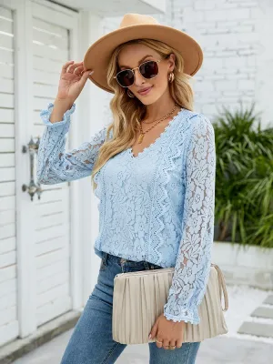 FashionSierra - V Neck Long Sleeve Oversize Elegant Blouse