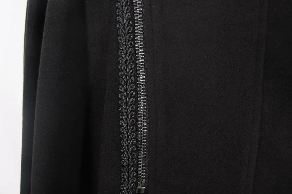 Gothic Vintage Long Coat with Straps and Buttons for Men / Black Stylish High Collar Coat
