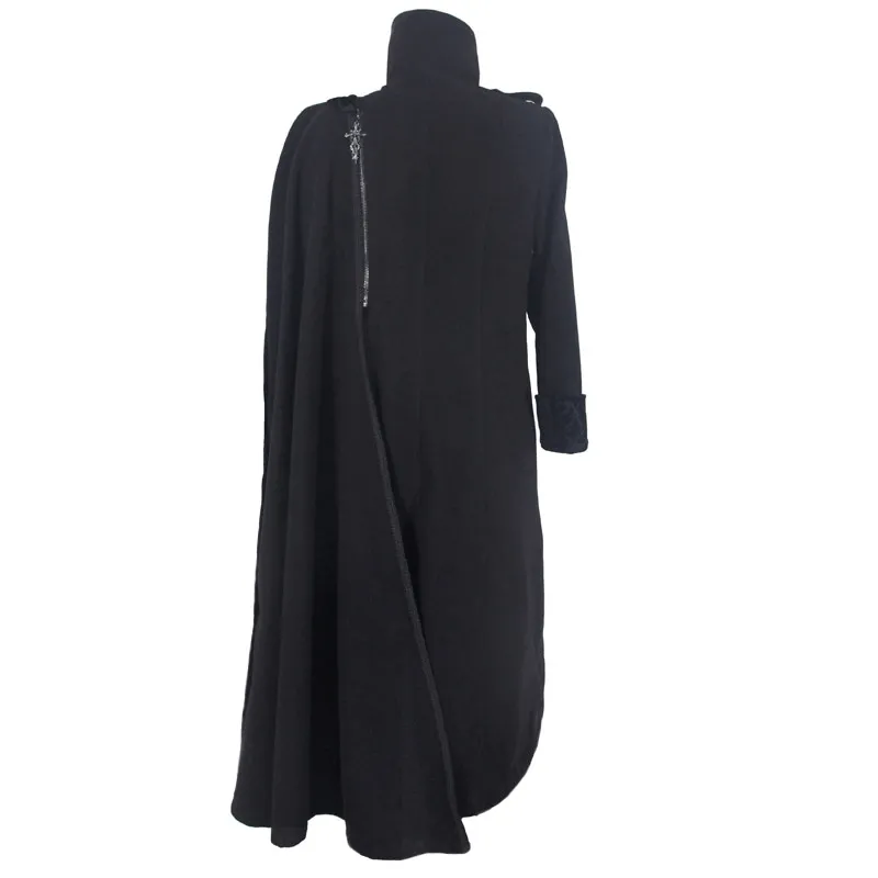 Gothic Vintage Long Coat with Straps and Buttons for Men / Black Stylish High Collar Coat