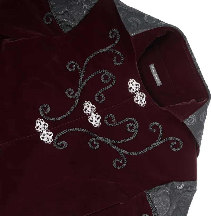 Gothic Wine Red Tailcoat with Patchwork Design / Steampunk Style Flip Collar Coats