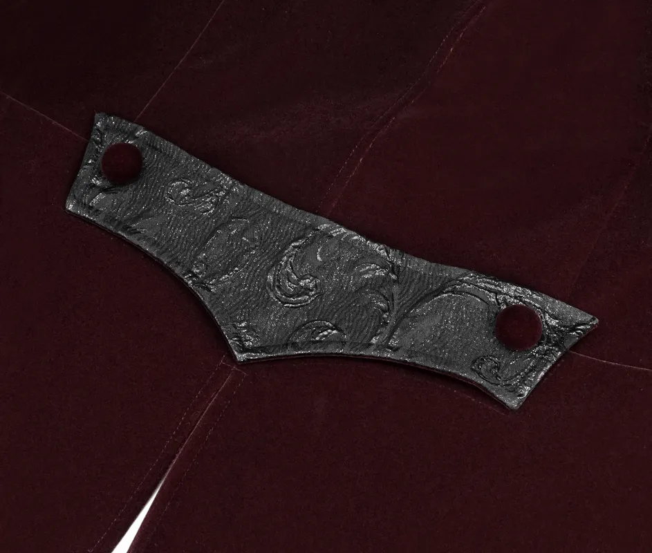 Gothic Wine Red Tailcoat with Patchwork Design / Steampunk Style Flip Collar Coats