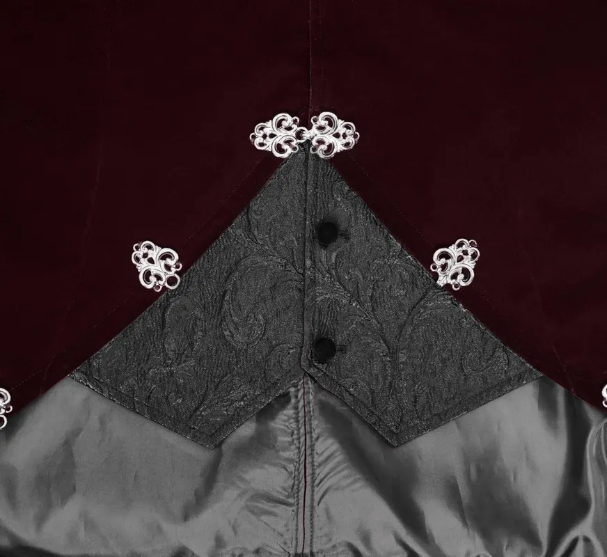 Gothic Wine Red Tailcoat with Patchwork Design / Steampunk Style Flip Collar Coats