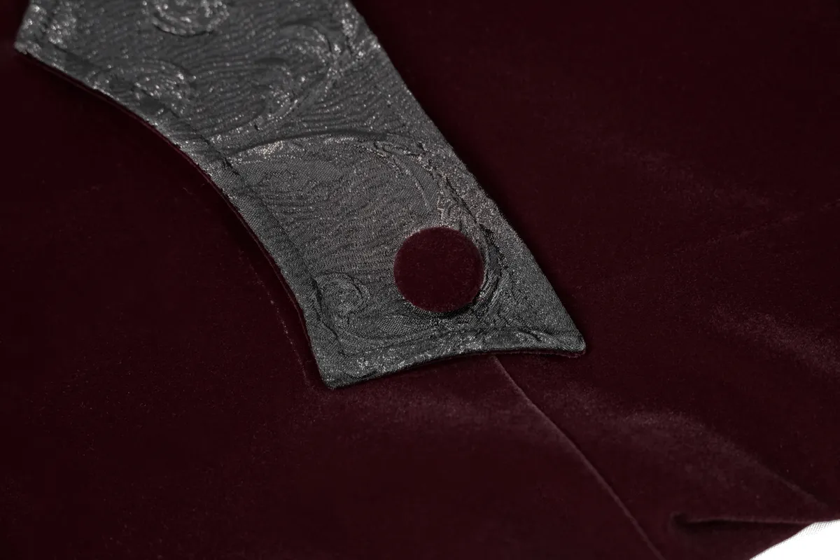 Gothic Wine Red Tailcoat with Patchwork Design / Steampunk Style Flip Collar Coats
