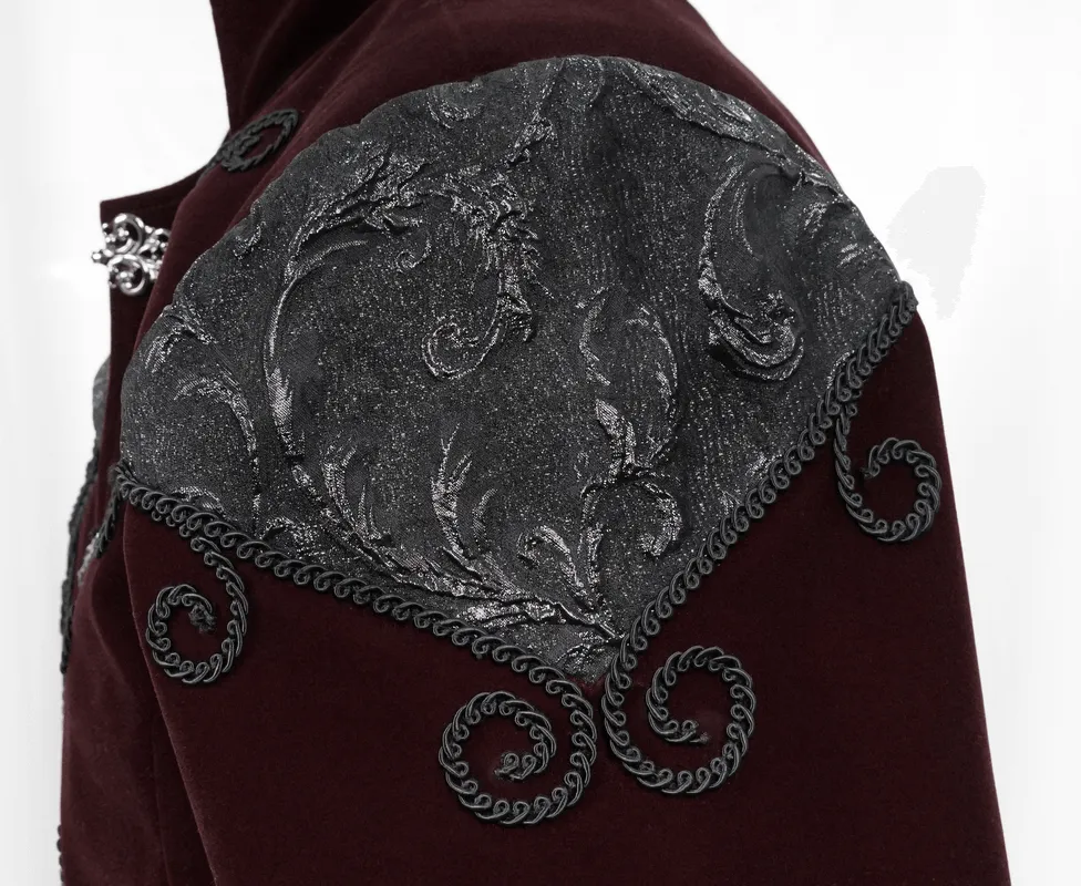 Gothic Wine Red Tailcoat with Patchwork Design / Steampunk Style Flip Collar Coats