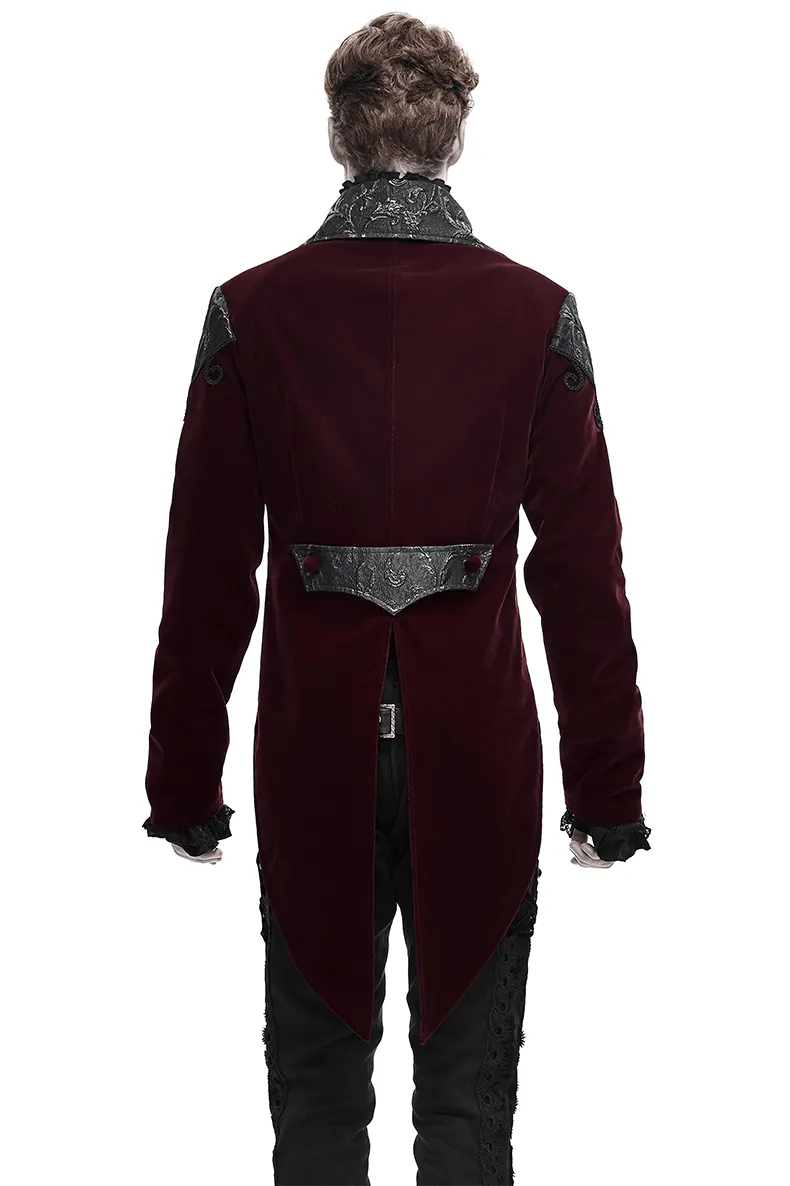 Gothic Wine Red Tailcoat with Patchwork Design / Steampunk Style Flip Collar Coats