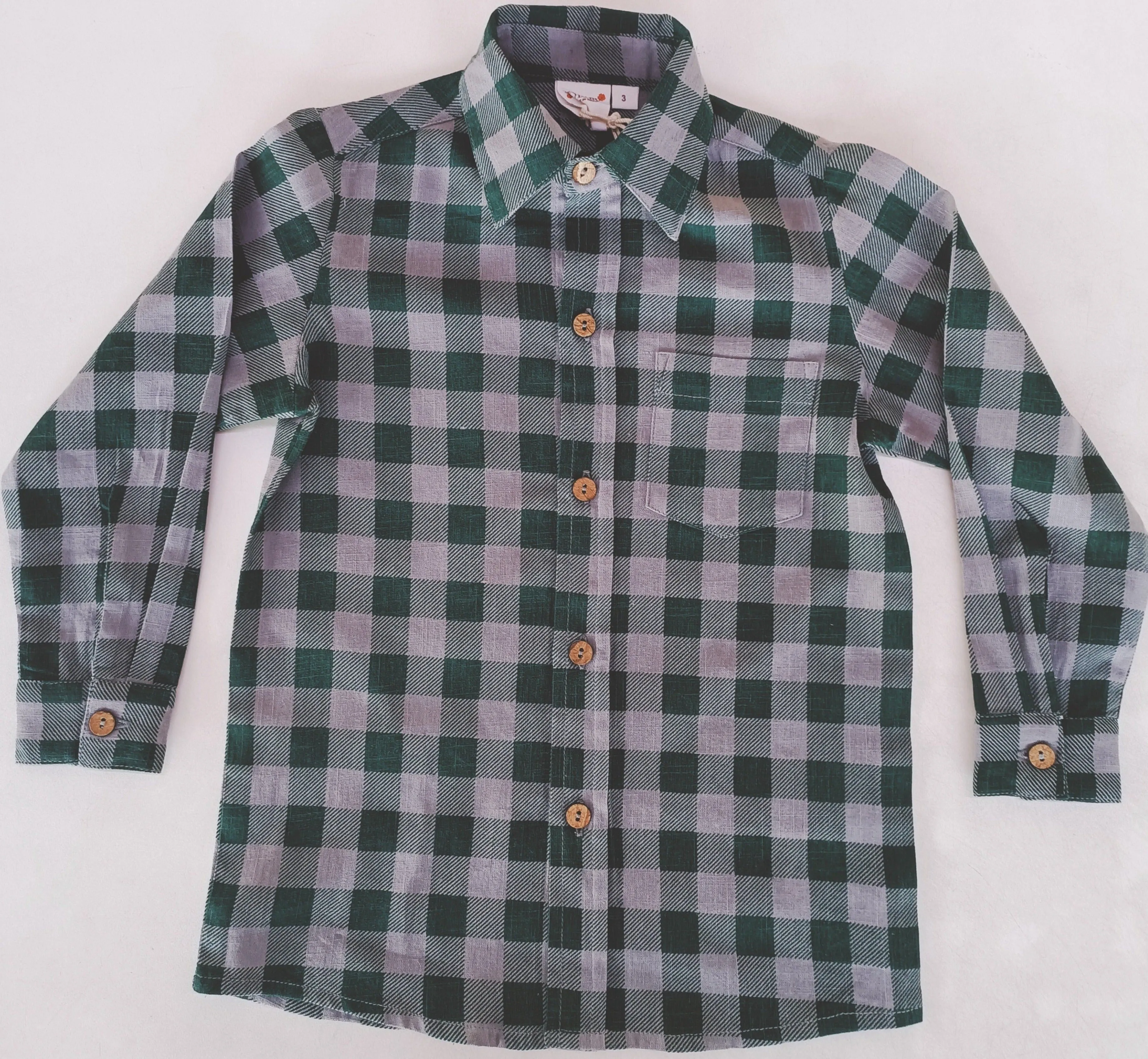 Green Checkered Print Boys Shirts