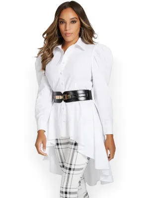 High-Low Puff-Sleeve Poplin Top