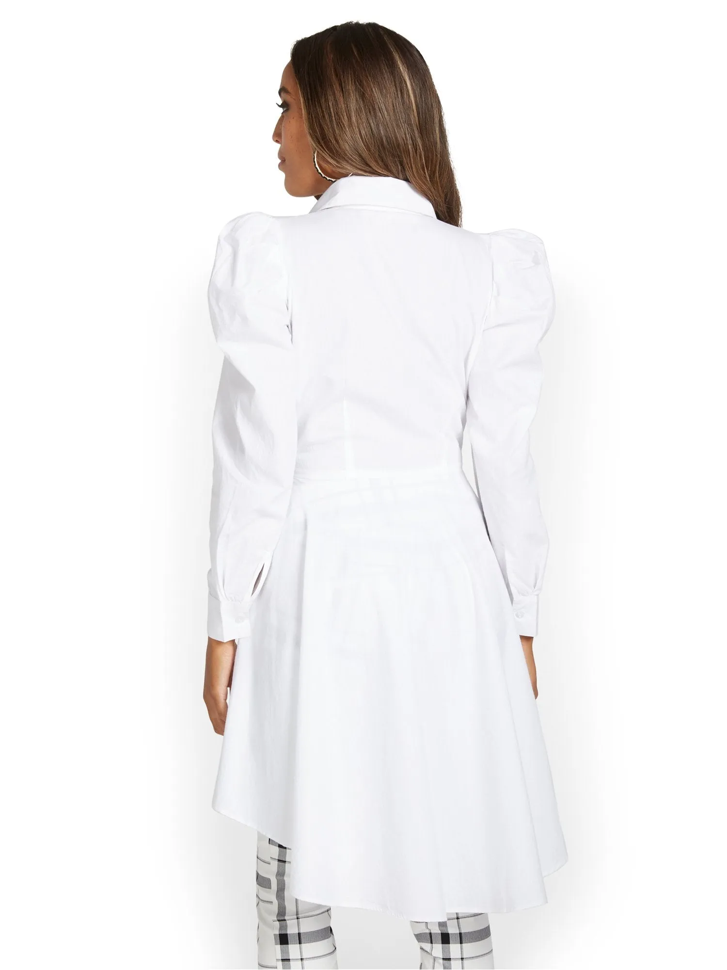 High-Low Puff-Sleeve Poplin Top
