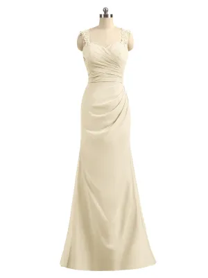 Lace Appliqued Strap Sheath Open Back Dress Champagne Plus Size