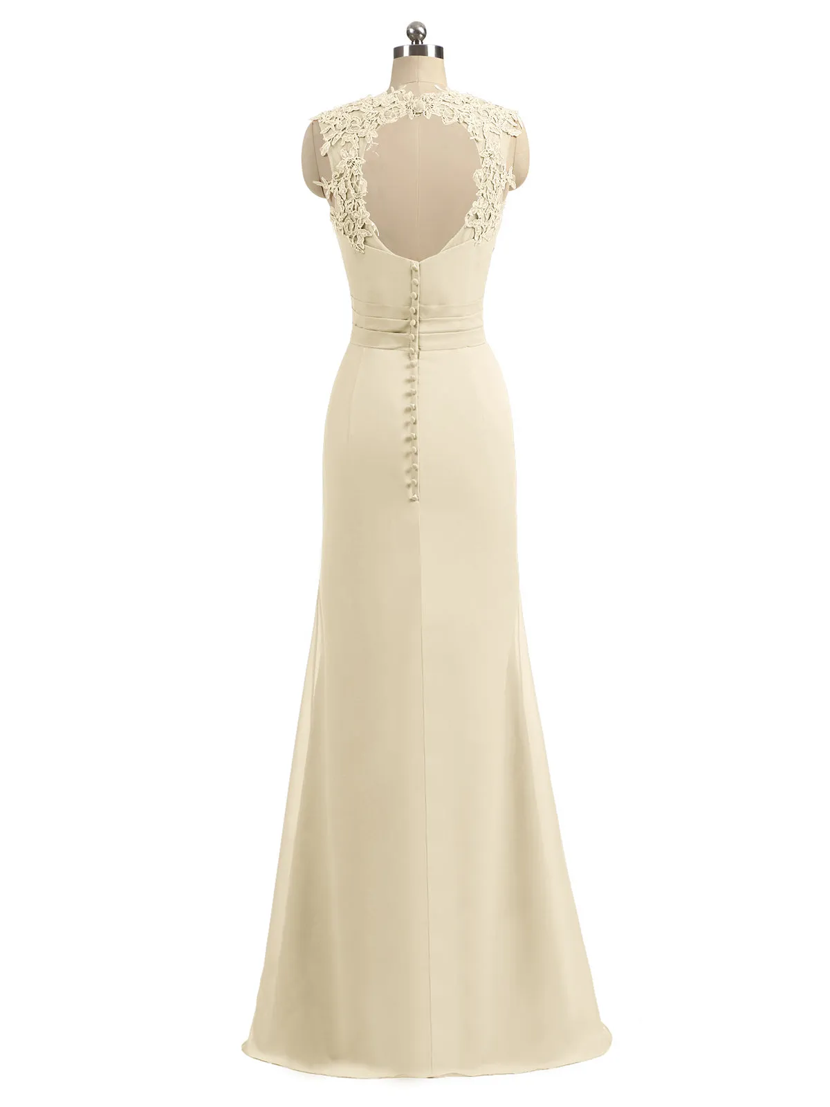 Lace Appliqued Strap Sheath Open Back Dress Champagne Plus Size