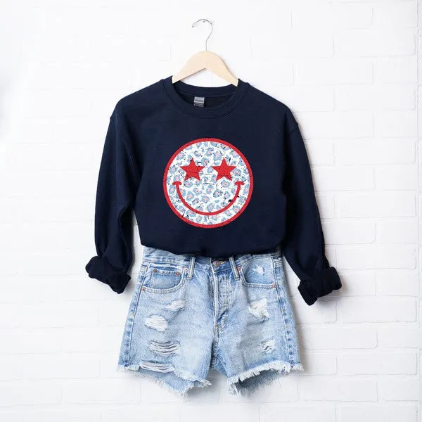 Leopard Patriotic Smiley Face Graphic Sweatshirt