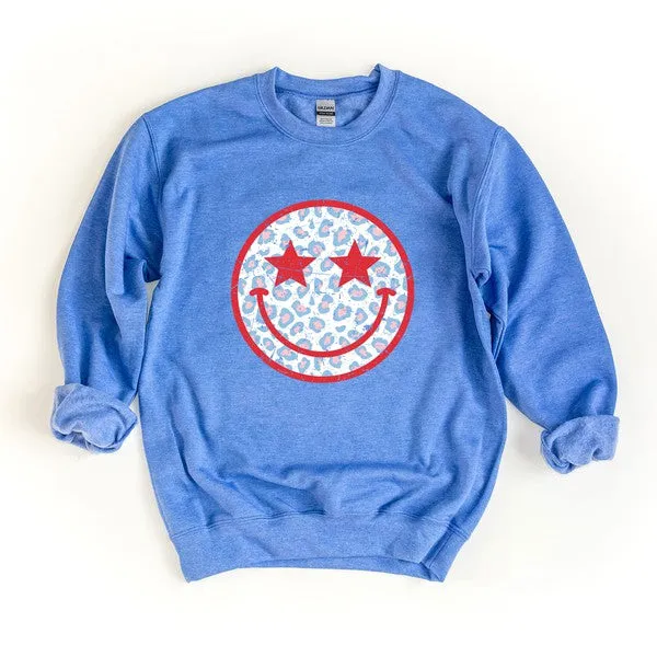 Leopard Patriotic Smiley Face Graphic Sweatshirt