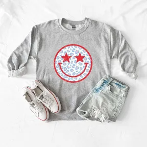 Leopard Patriotic Smiley Face Graphic Sweatshirt