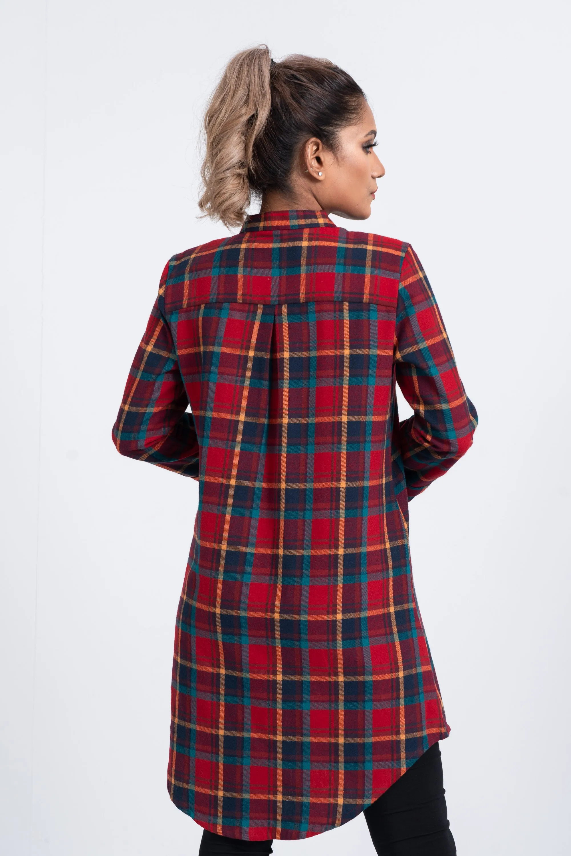 Mid-Length Flannel Checkered Casual Shirt