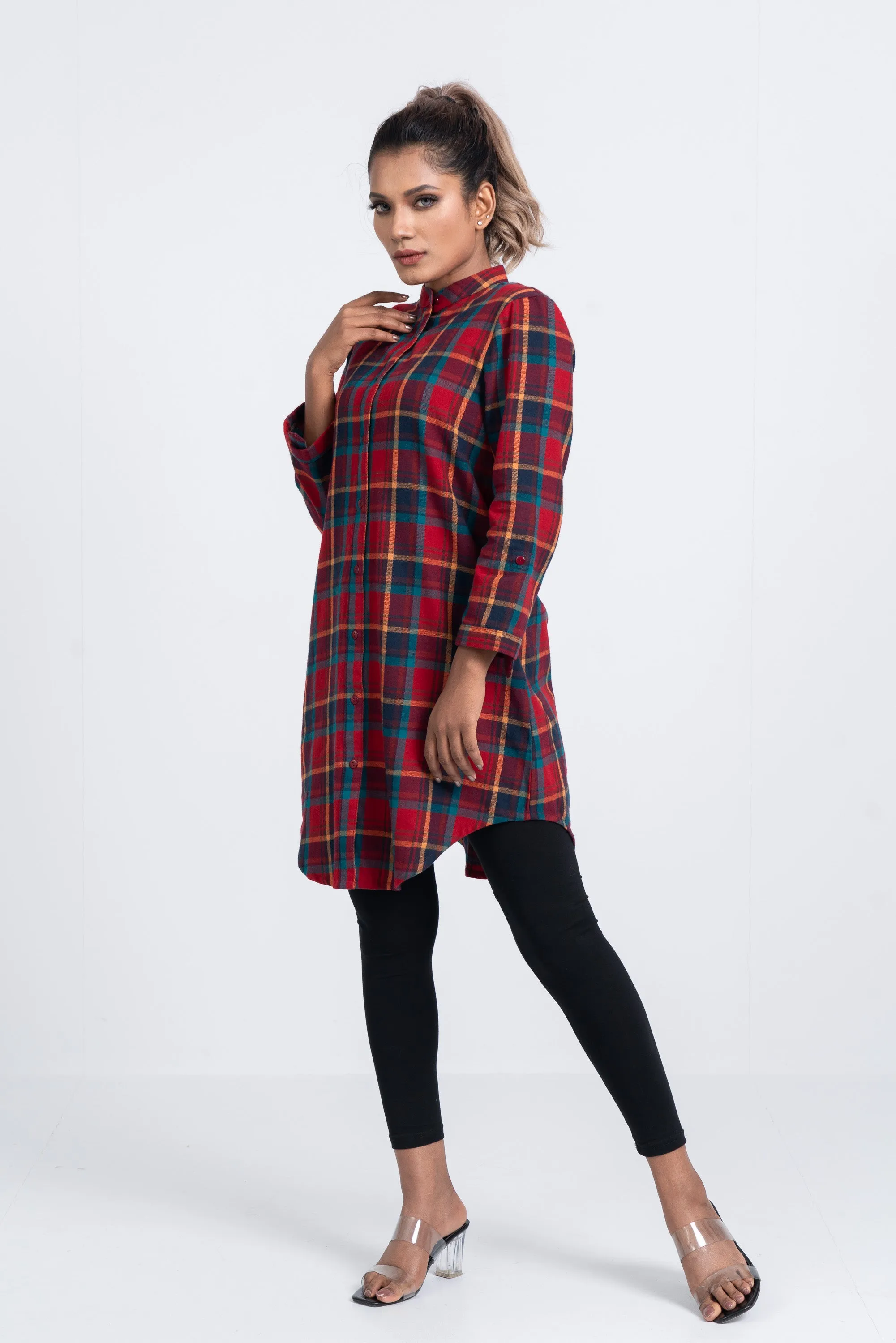Mid-Length Flannel Checkered Casual Shirt