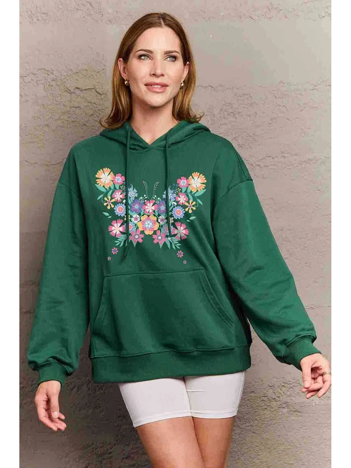 NicholesGifts Women Simply Love Full Size Floral Butterfly Graphic Hoodie
