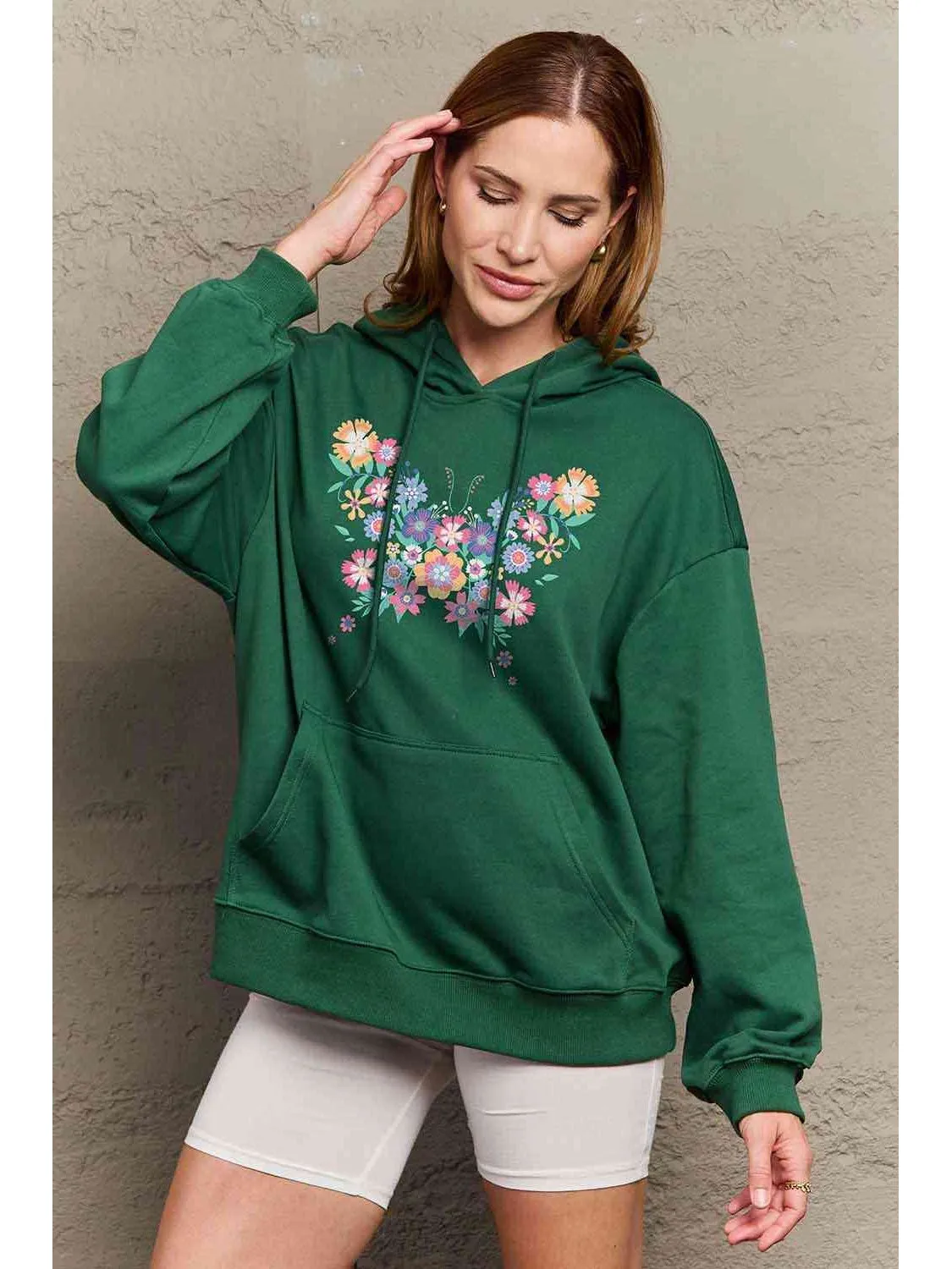 NicholesGifts Women Simply Love Full Size Floral Butterfly Graphic Hoodie