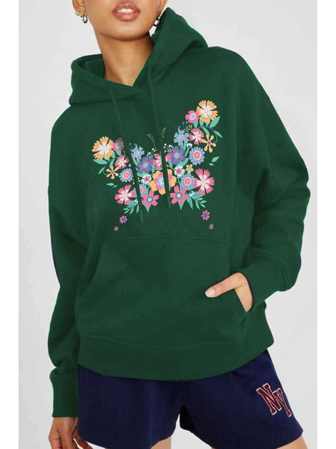 NicholesGifts Women Simply Love Full Size Floral Butterfly Graphic Hoodie