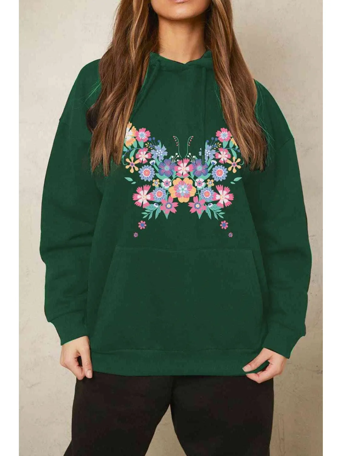 NicholesGifts Women Simply Love Full Size Floral Butterfly Graphic Hoodie