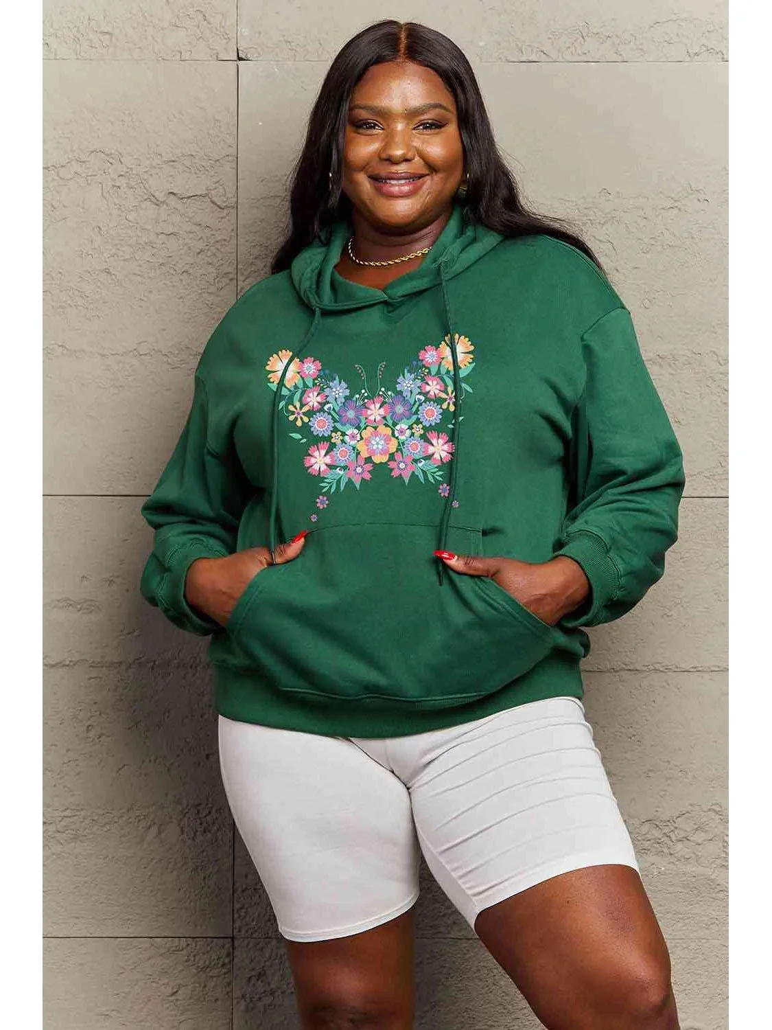 NicholesGifts Women Simply Love Full Size Floral Butterfly Graphic Hoodie
