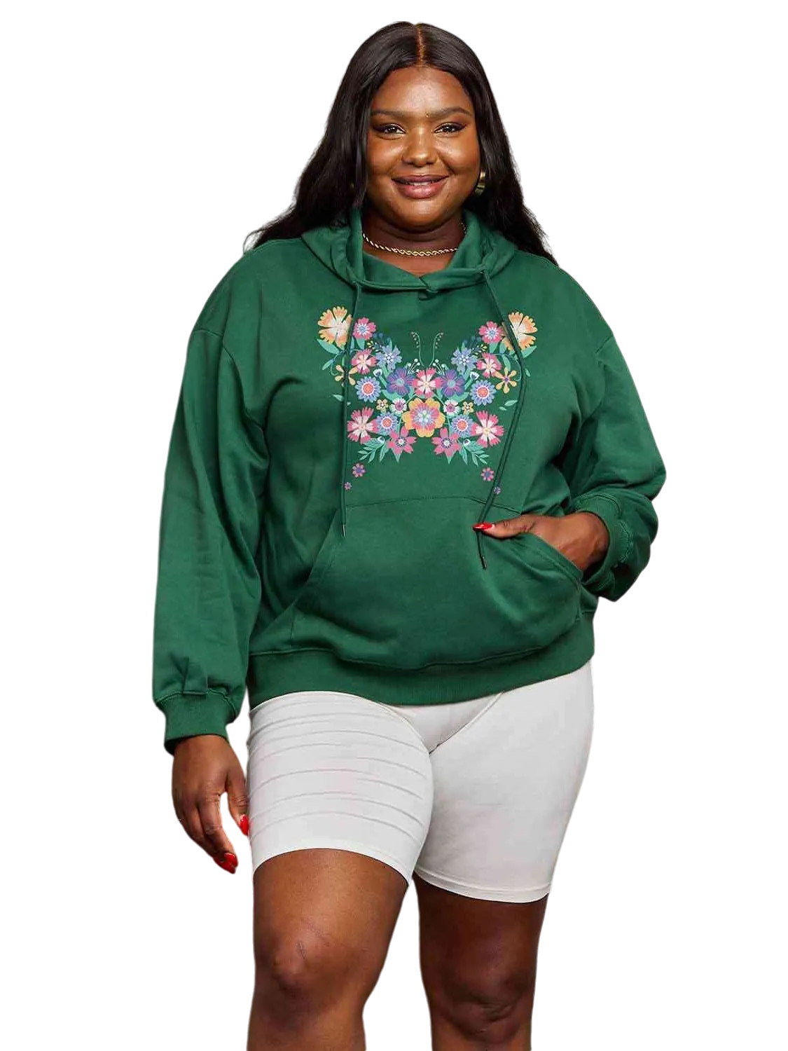 NicholesGifts Women Simply Love Full Size Floral Butterfly Graphic Hoodie