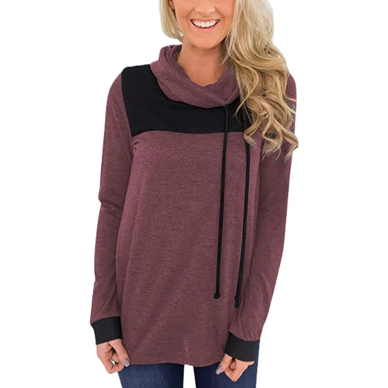 Patchwork Stacked Collar Sweatshirt Wholesale Women Clothing
