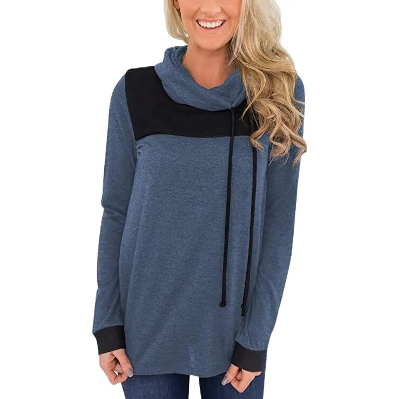 Patchwork Stacked Collar Sweatshirt Wholesale Women Clothing
