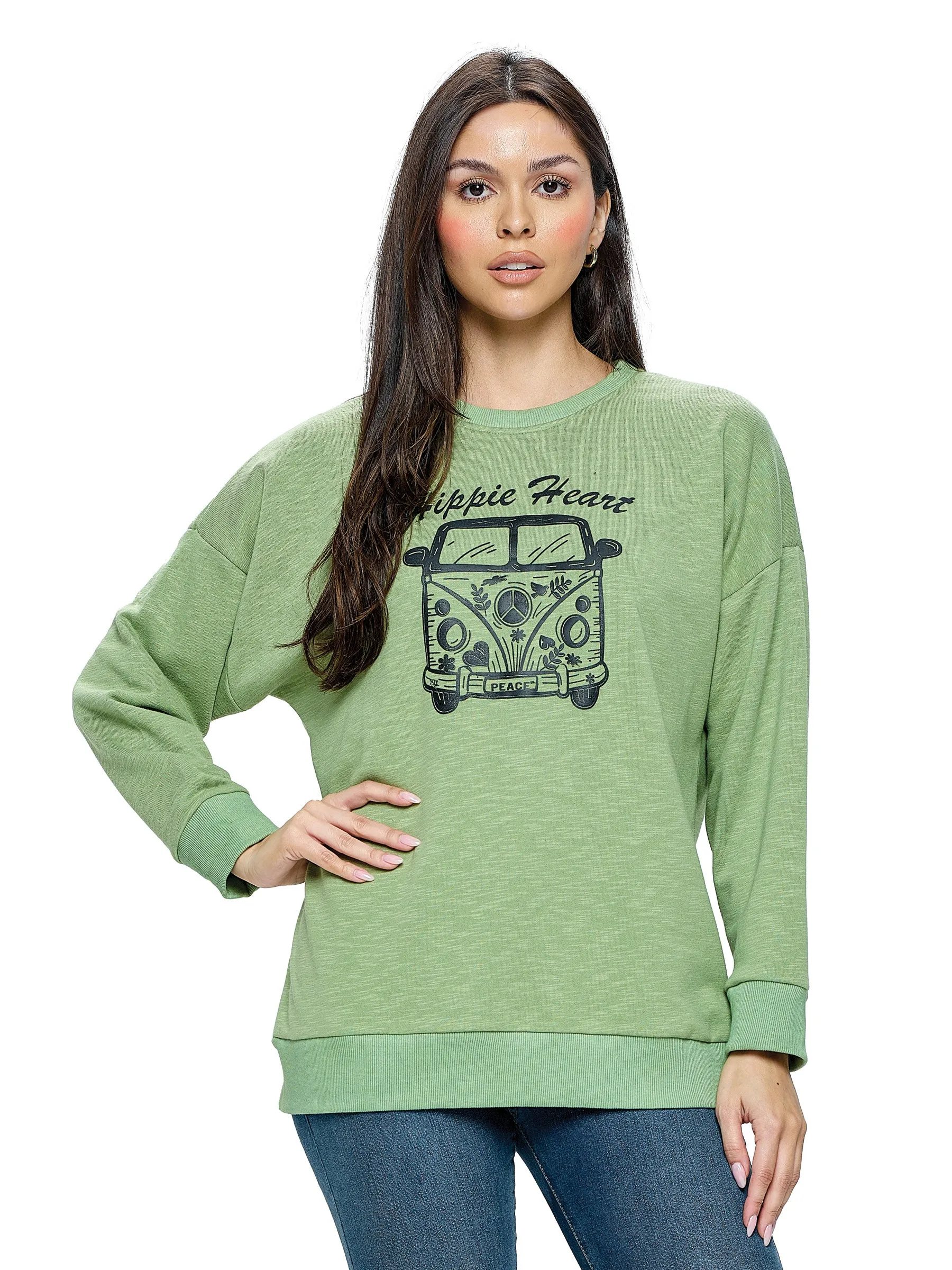 Pullover Hippie Heart Van Life Print Boho