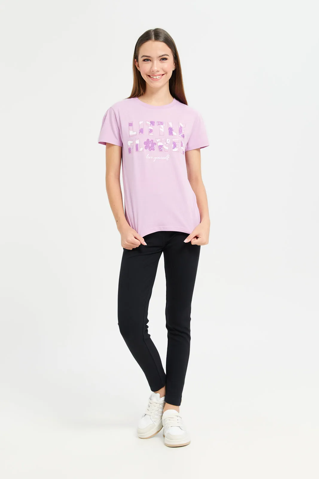 Senior Girls Purple Sequins Embellished Top